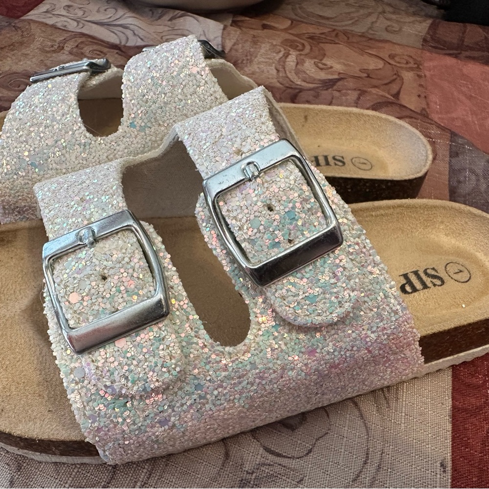 Girls Sparkly Sandals with Silver Buckles